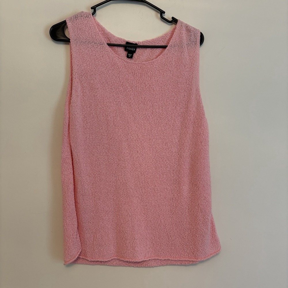Eileen Fisher XL Pink Knit Tank Top Lightweight Relaxed Feminine Brunch Roll Hem